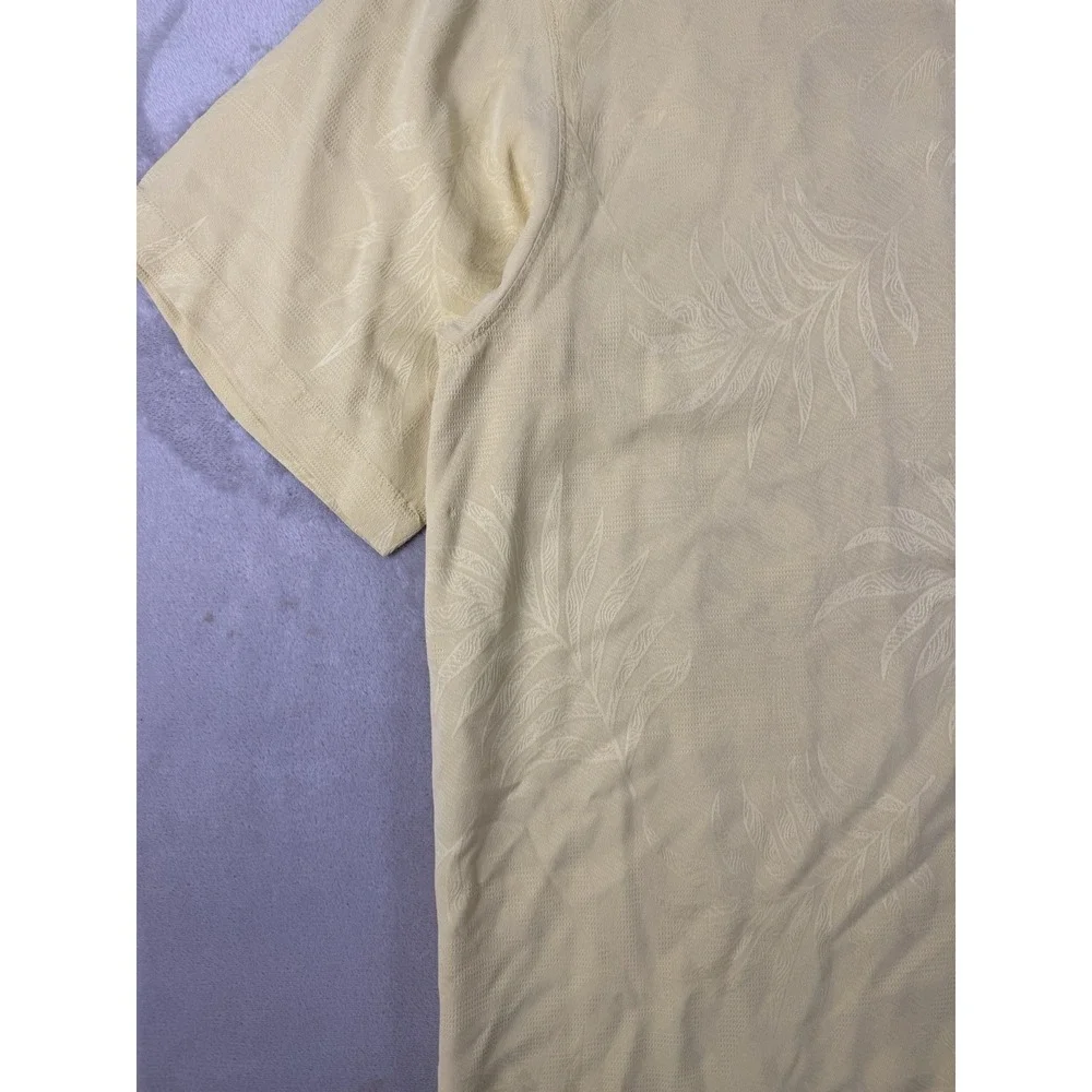 Tommy Bahama 100% Silk Camp Shirt Yellow Tropical Jacquard Button Up XXL Hawaian